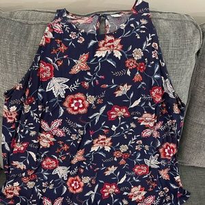 Floral Sleeveless Women's Top - Navy and Red